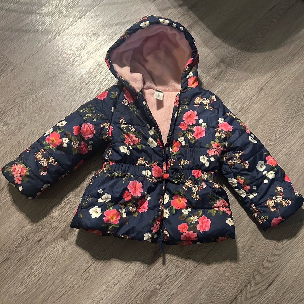 Little Me Navy Floral Puffer Jacket